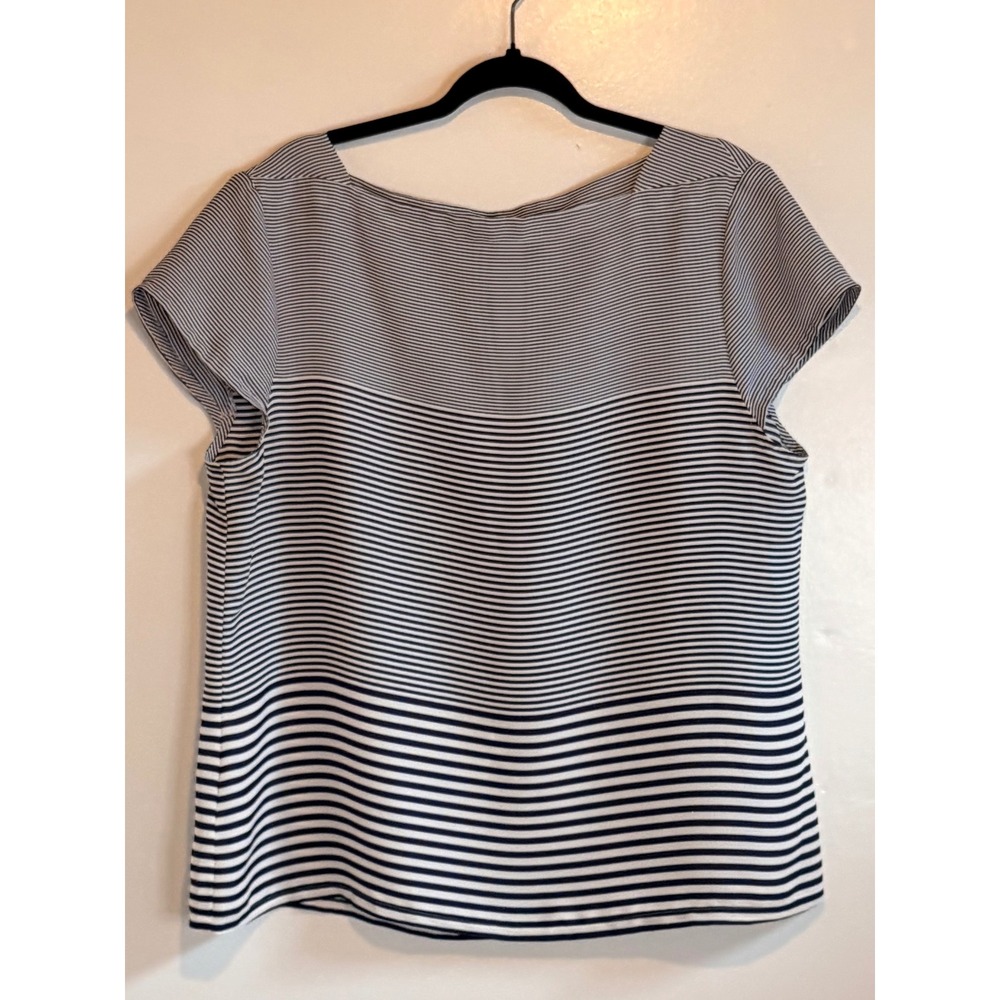 Ann Taylor LOFT Womens XL Navy Blue White Striped Short Sleeve Boatneck Top